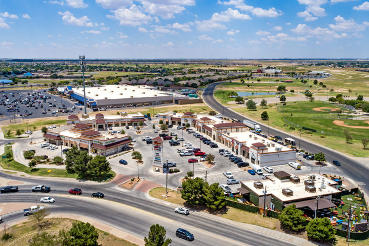 Aerial view of Borgata Shopping Center in Midland, TX