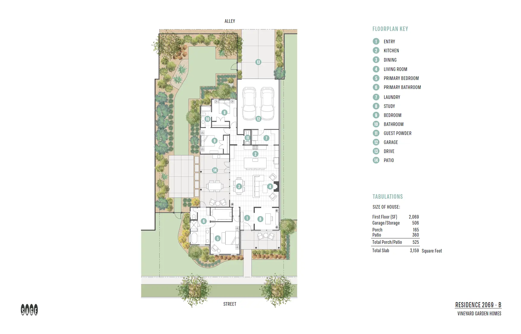 Floor plan B with three bedrooms and three bathrooms.