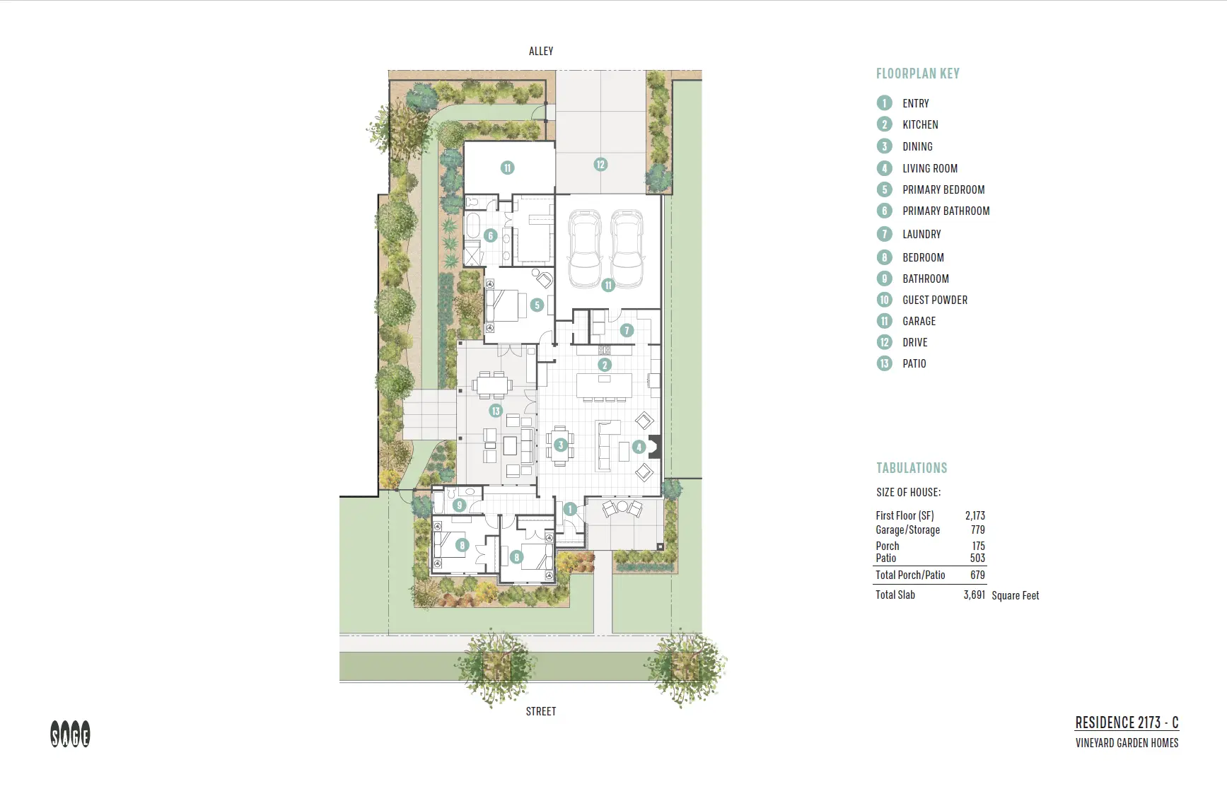 Floor plan C, three bedrooms and two bathrooms.